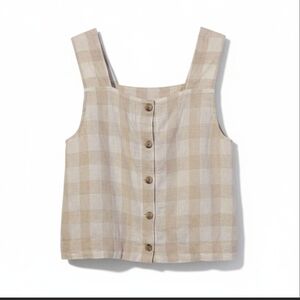 Madewell Beige Plaid Button-Front Crop Tank